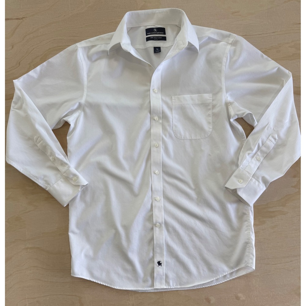 Hart Schaffner Marx White Pima Cotton Non-Iron Dress Shirt 15.5 33 Herringbone‎
